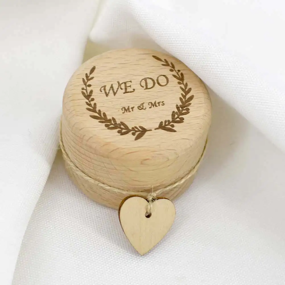 1Pcs Rustic Wooden Ring Box Linen Cloth Holder Perfect for Wedding Engagement Proposal Vintage Ring Bearer Case