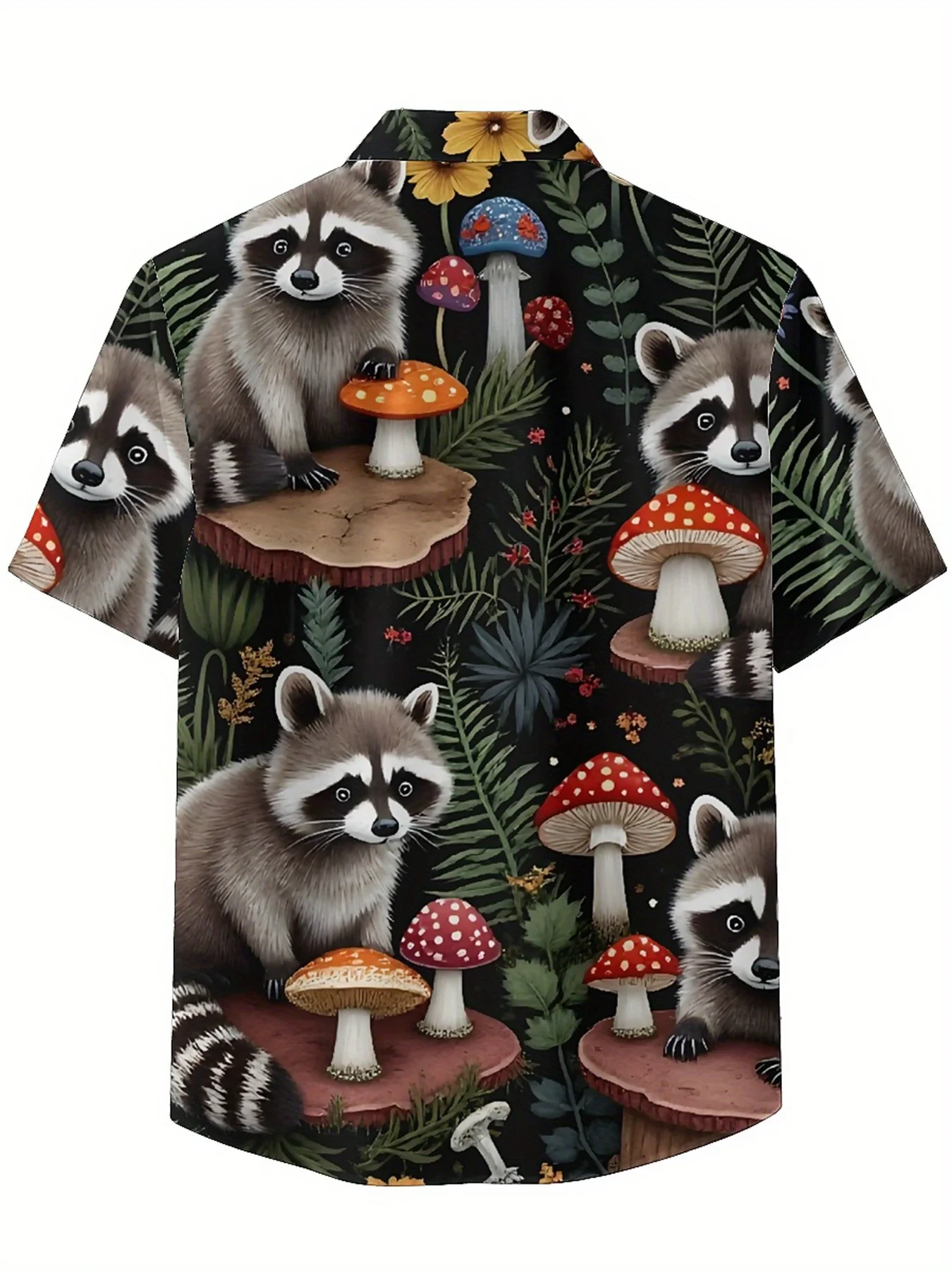 Men's Plus Size Hawaiian Shirts Raccoon and Mushrooms Pattern, Unisex Aloha Shirts,New in Summer Tops Tee,streetwear
