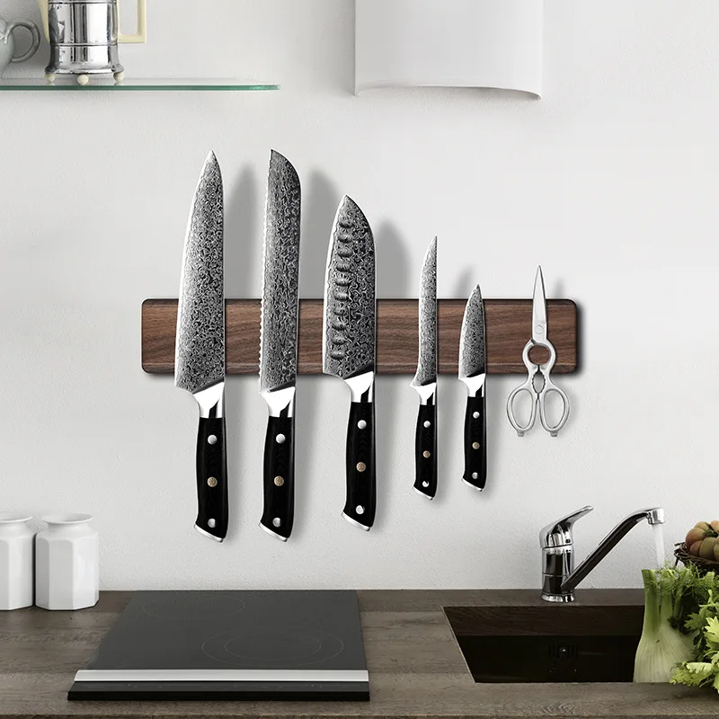 

Walnut Magnetic Knife Holder, Strong Wall-Mounted Knife Bar, Kitchen Storage for Chef & Utility Knives, Space-Saving & Stylish
