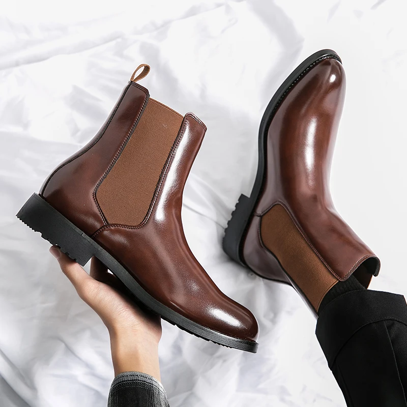 British Style Chelsea Boots Men Mid Calf Dress Shoes Business Formal Ankle Boots Antumn Bota Masculina Split Leather Shoes