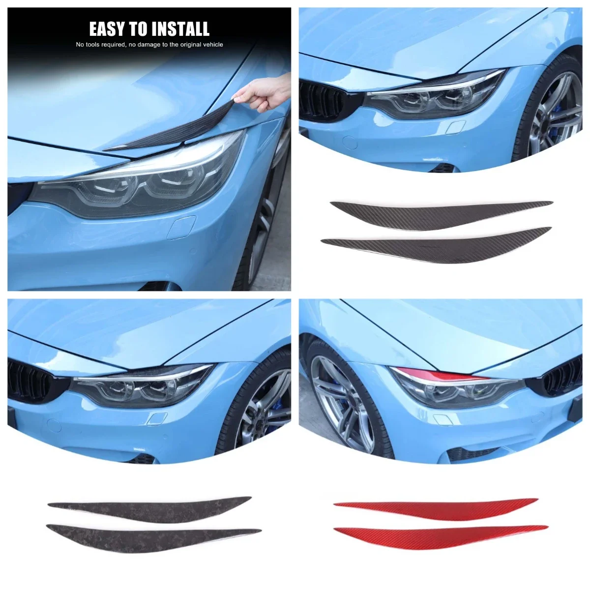 

For F80 M3 M4 4 Series BMW F82 F83 2014-19 Carbon fiber Front Headlight Eyelids Cover Eyebrows Sticker Car Exterior Accessories
