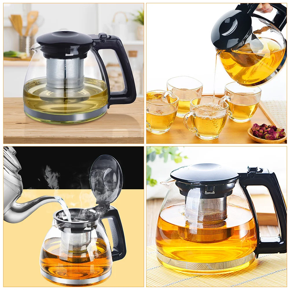 

Glass Teapot Tea Kettle Stainless Steel Infuser 1L Home Office Ergonomic Handle Loosing Tea Teapot Glass Teakettle