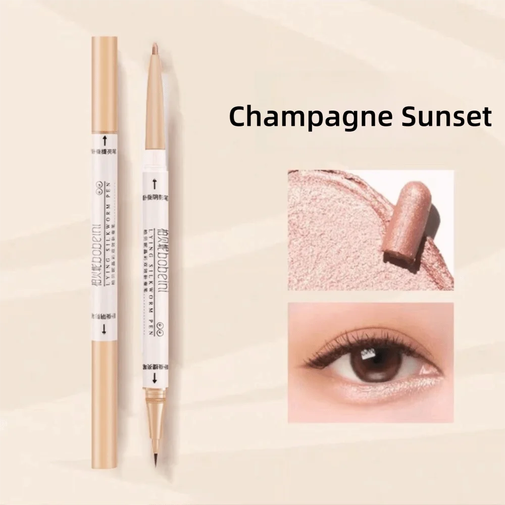 Perlglanz-Glitzer-Lidschattenstift, wasserdicht, doppelseitig, liegender Seidenraupenstift, erhellt glänzende Augenlider, Textmarker, Make-up-Stift