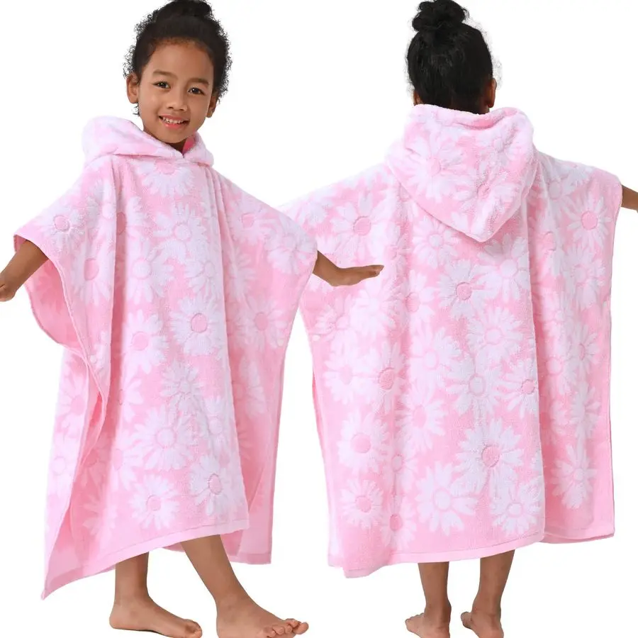 

Thick Hooded Bath Towel Poncho for Kids 48Years Soft, Absorbent Turkish Cotton Swim Towel Robe, Perfect for Bathroom Pool Swim,