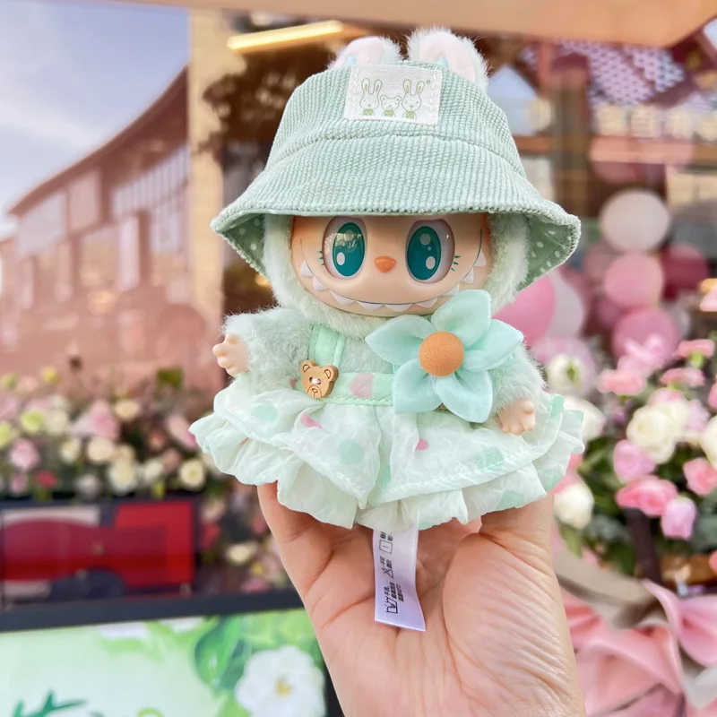 

15-17Labubu Rabub Heart Macaron Vinyl Face Blind Box Plush Sitting Second Generation Summer Gauze Skirt Hat for Gift Accessories