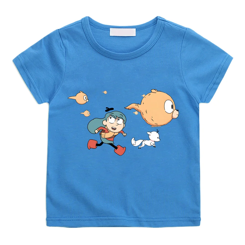 

Футболки Hilda с мультяшным принтом, уличная одежда, 100% хлопок, футболка с короткими рукавами в стиле манга для мальчиков/девочек, летняя футболка с круглым вырезом для подростков