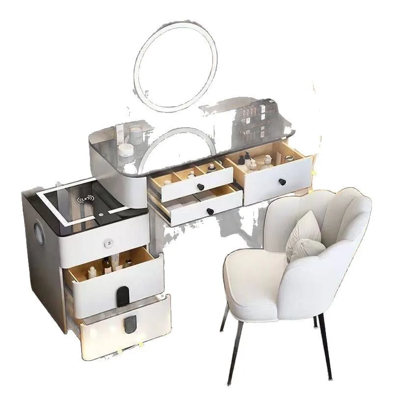 

Light luxury tempered glass, multi-function intelligent wireless charging bedroom dresser