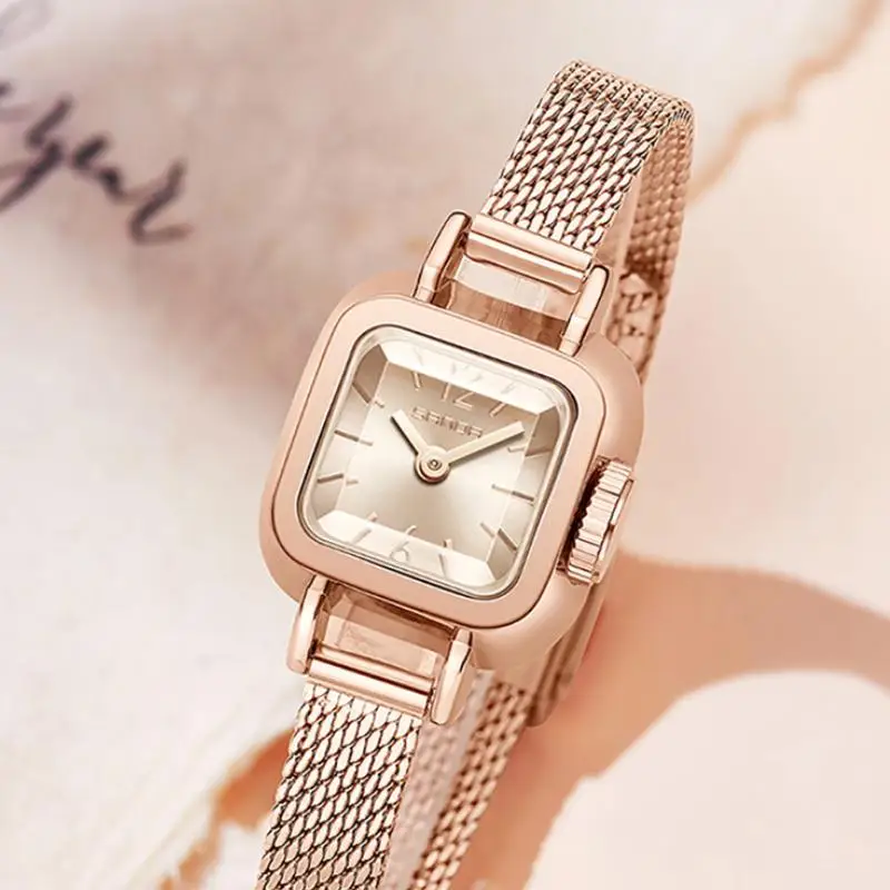 SANDA Square Women Wrist Watches For Ladies 2023 Top Brand Luxury Watches relogio feminino Rose Gold Square Female Clock