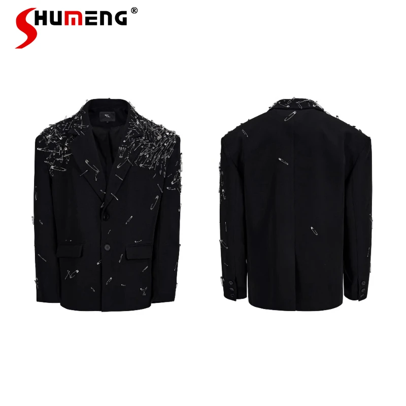 

Men 2025 Autumn New Long Sleeve Personalized Blazers Male Handsome Trendy Tailored Coats High-End Handmade Pin Chic Suit Jackets