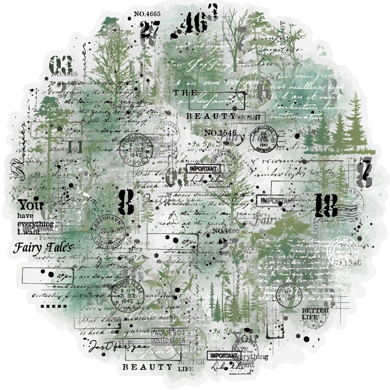 Etori Life between the Plants Dark Green Transparent English Phrase Label Pattern Stickers for Scrapbooking Supplies, Photo Albums, Room Decoration, Notebooks, Phone Stickers, Posters and Magazines, Student Stationery, Toy Stickers, Die-Cut Craft, Waterproof Decals