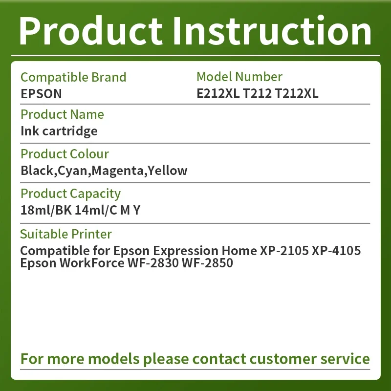 212 212XL Remanufactured Ink Cartridge for Epson T212XL T212 XL to Use with Expression XP-4100 XP-4105 Workforce WF-2830 WF-2850