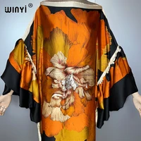 WINYI Robe de soirée d'été à manches bouffantes, Abaya de luxe de Dubaï, Kaftan ample imprimé pour femme, Vêtement musulman, Robe de plage 4