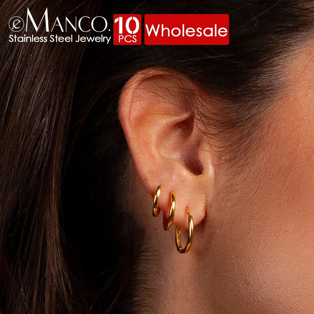 

eManco 10PCS Statement Party Fashion Minimalist Stainless Steel Round Earrings for Women Trendy Geometric Drop Jewelry Factory