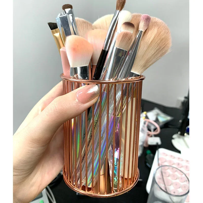 Cosmetics Makeup Brushes Storage Box Cylindrical Case Storage Lipstick Brush Pen Holder Organizer Wrought Iron Pen Storage