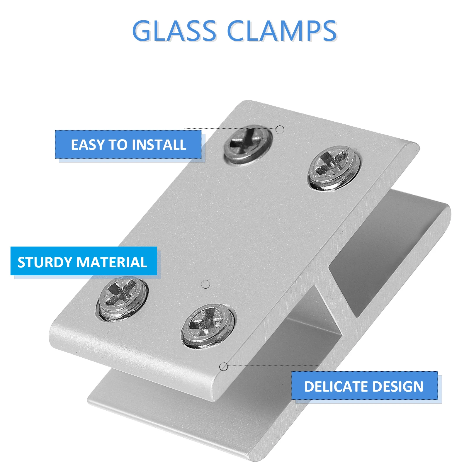

4 Pcs Glass Clamp Fixing Kit Heavy Duty Aluminum Alloy Brackets 10 12mm Thick Panels 180 Degree Adjustable Easy Install Shelf