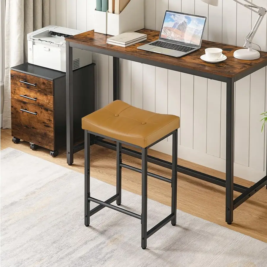 Bar Stools,25.4 Saddle Stools with PU Upholstery, Counter Height Stools with Footrest, Kitchen Breakfast Chairs, for Dining Room