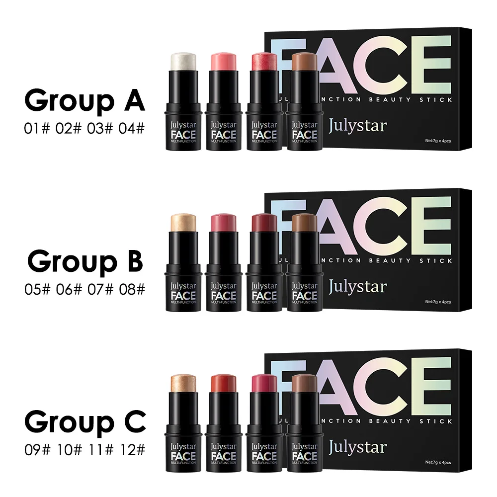 4 Pcs Multi-function Makeup Stick Set Contour Blush & Highlighter Pencils Facial Cream Stick, Easy Blend Daily Face Cosmetics