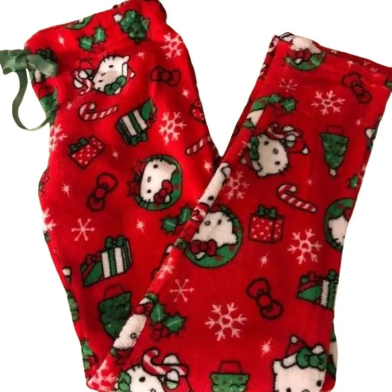 Kawaii Hello Kitty flanelle pyjama pantalon filles pantalon automne et hiver corail velours épaissi Plus velours chaud décontracté maison pantalon