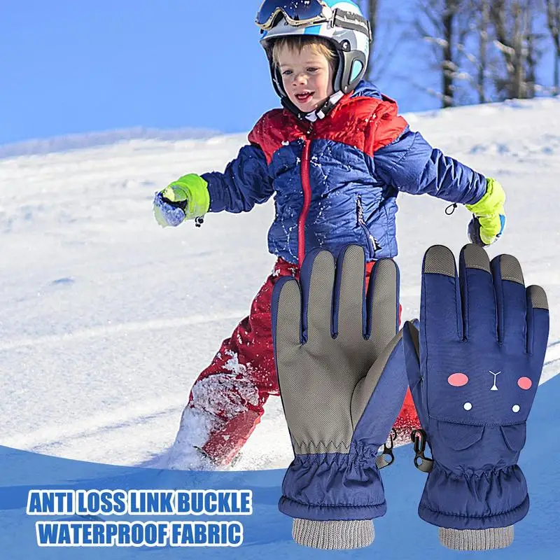 Kids Waterproof Gloves Cartoon Bear Outdoor Sports Gloves Breathable Anti Slip Lightweight Windproof Ski Gloves For Hiking