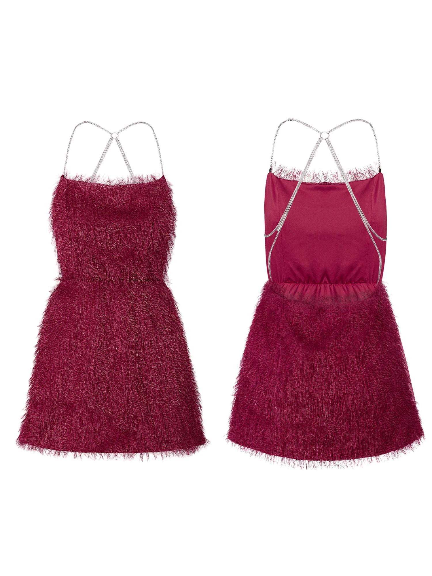 ชุดเดรสแขนกุดคอเหลี่ยมหรูหราพร้อมสายโซ่และดีเทลเปิดหลังสำหรับงานเลี้ยงค็อกเทลและโอกาสพิเศษ