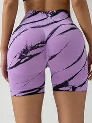 Tie Dye Seamless Push Up Yoga Shorts For Women High Waist Fitness Workout Running Cycling Sports Gym Shorts Peach Butt Shorts
