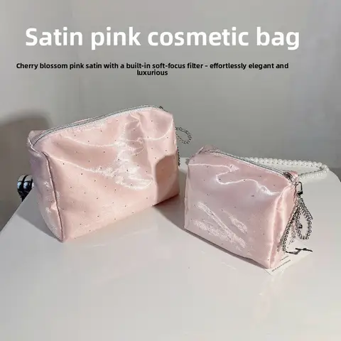 Large capacity portable clutch bag, satin rhinestone cosmetic bag, travel storage