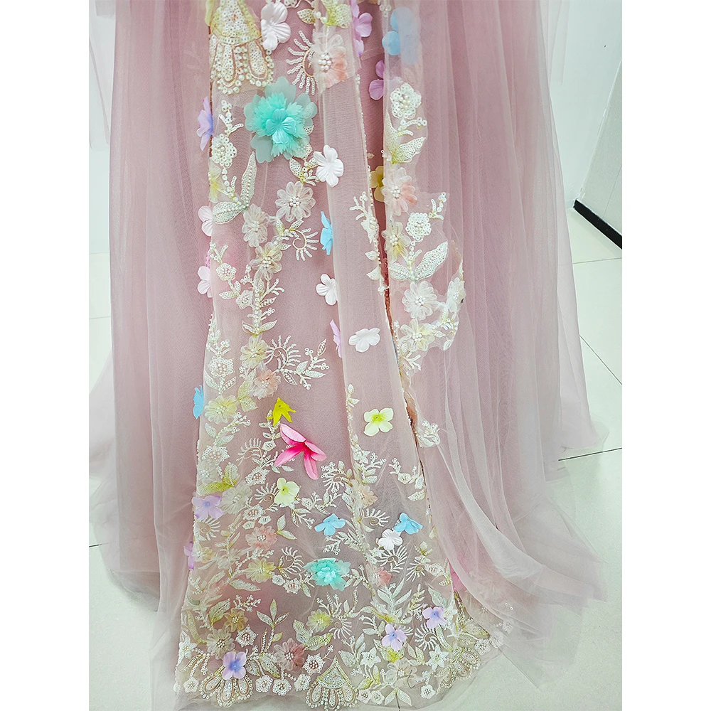 3D Flower Prom Dresses for Women 2024 Lace Applique Dusty Pink Elegant Gown Formal Robe De Soiree Vestido De Festa Casamento