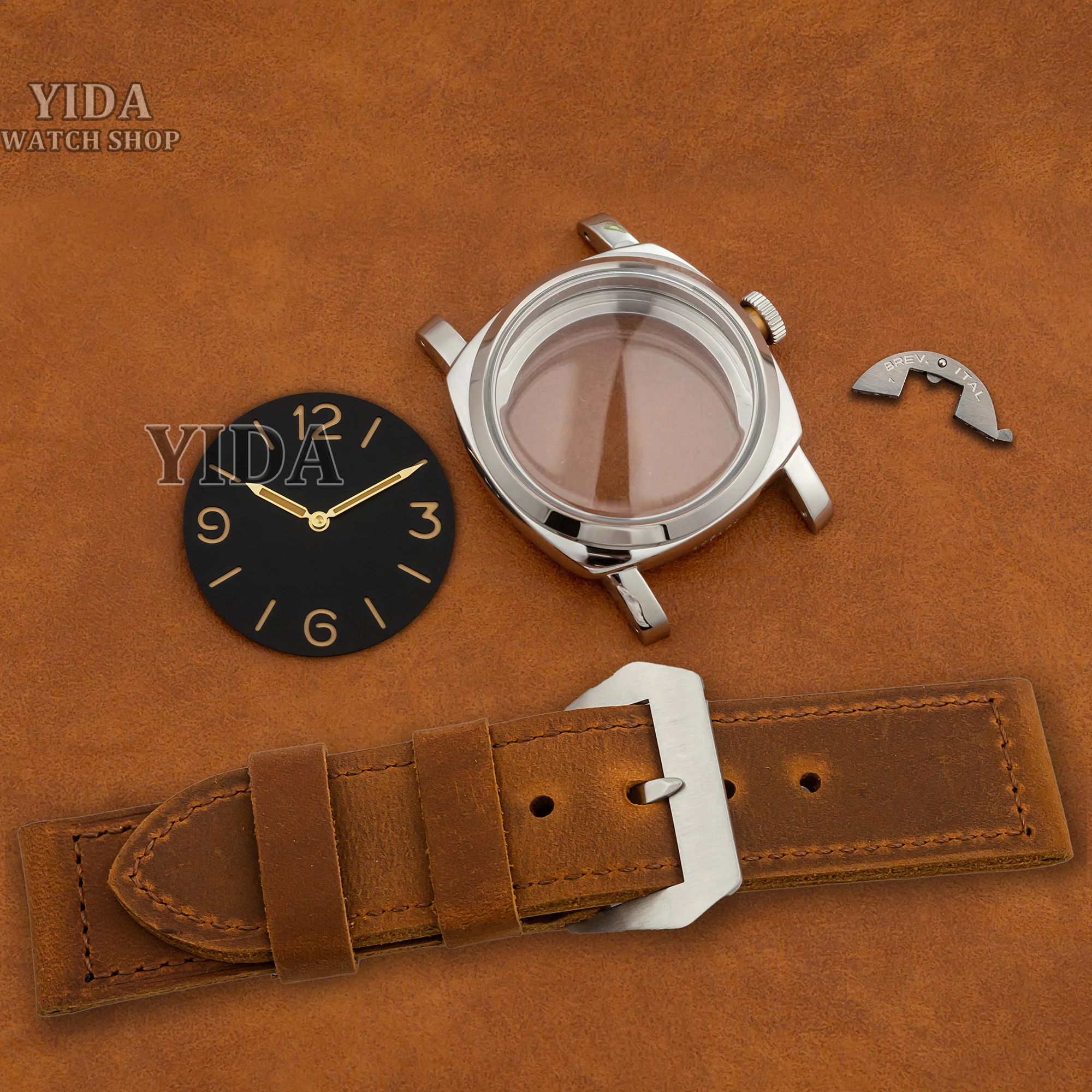 High Quality Men's 47MM Watch Case Genuine Leather Strap Luminous Dial Hands For PAM Vintage 6152 ETA 6497/6498 ST3600 Movement