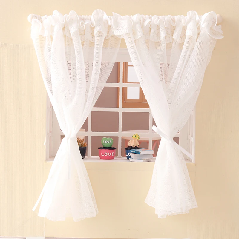 1:12 Dollhouse Miniature Curtain White Fabric Lace Door Curtain Window Decor Model Bedroom Living Room Furniture Decor Toy