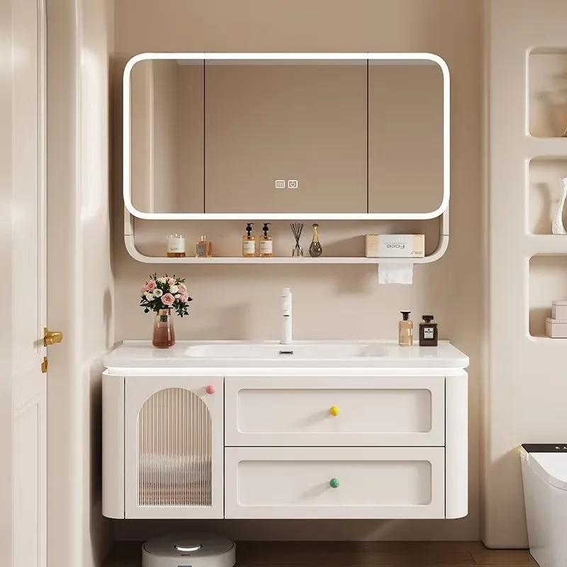 All Modern Bathroom Unit White Gloss 24 Inch Bathroom Vanity Restroom Bath Cabinet With Light Fixture