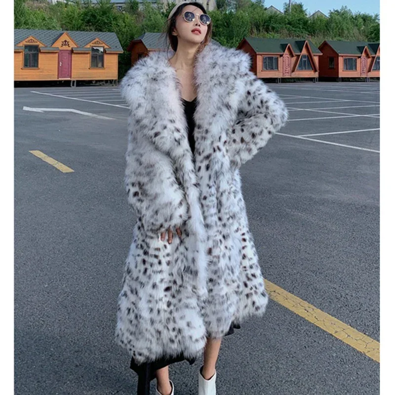 Women\'s winter imitation fox fur young leopard-print fur coat long knee-length mink coat