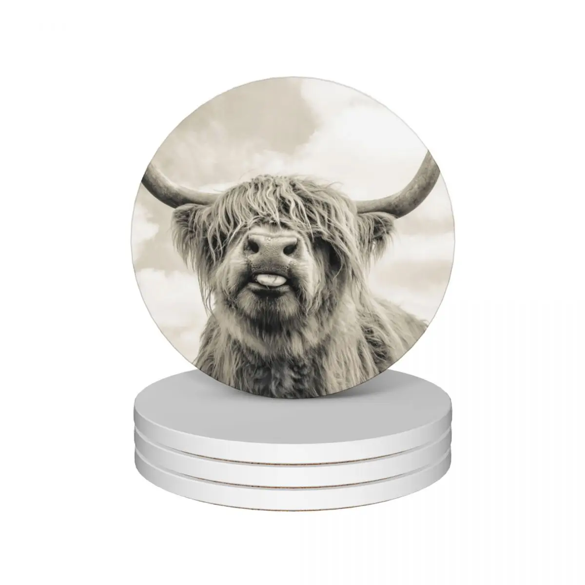 Cheeky Highland Cow Ceramic Coasters (Set of 4) for coffee mugs funny Coasters