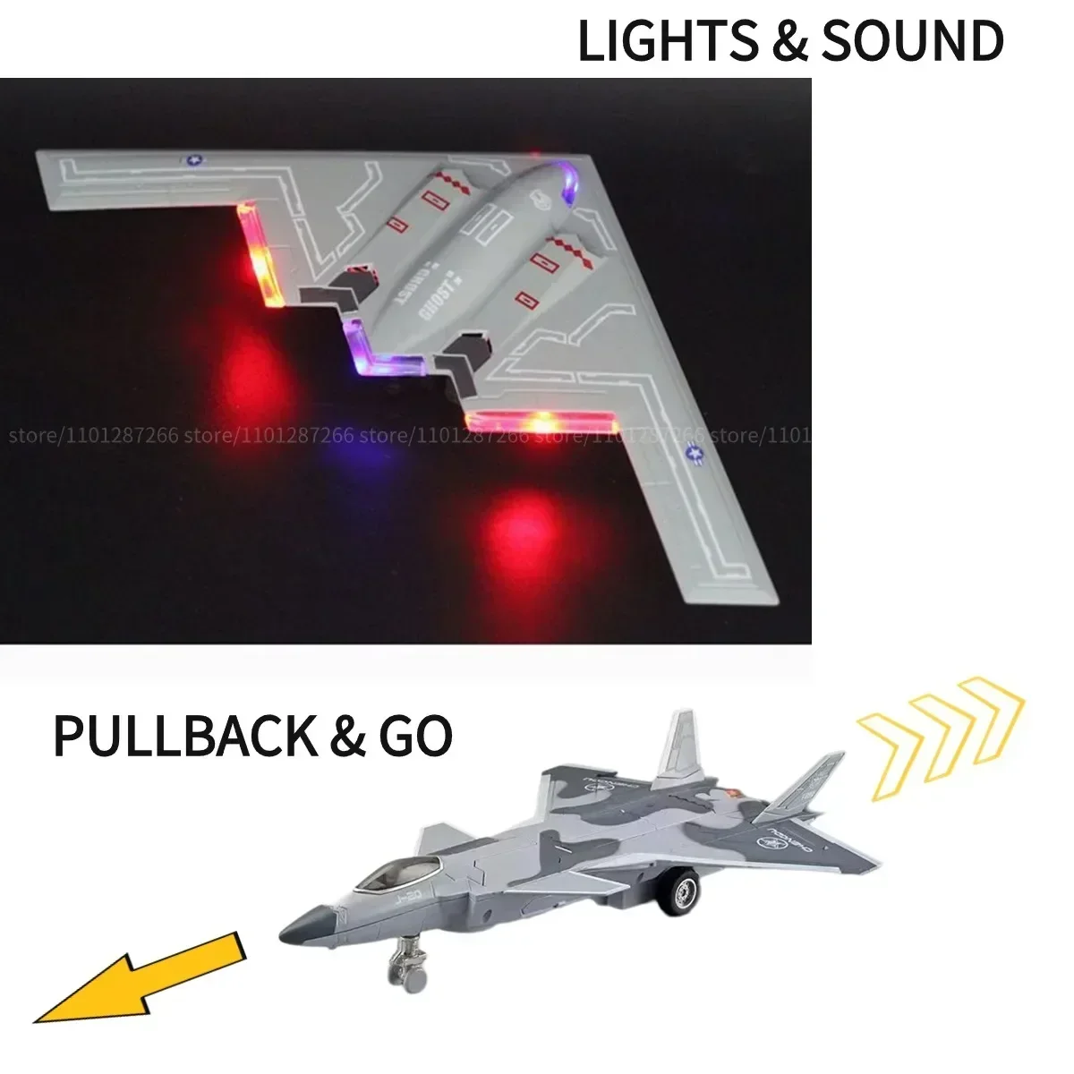 Pullback & Go F22 Jet Fighter Aircraft Toy with Light Sound, Scale 1:50 Diecast B2 Rafale F16 F35 Plane Model Kid Boy Baby Gift