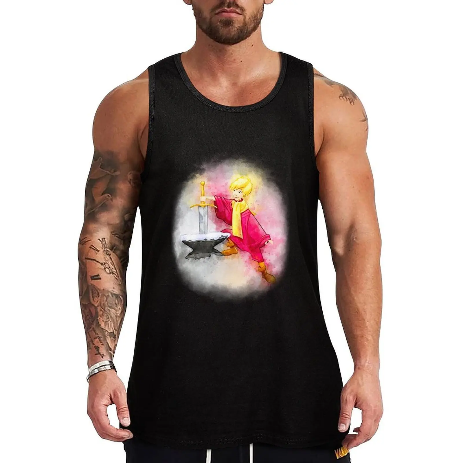 Sword in the Stone Print King Tank Top Casual Sleeveless Tank Top Loose Fit Daily Wear