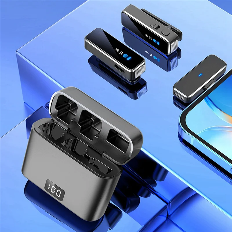 ELEC-беспроводной петличный микрофон, мини-портативный петличный микрофон, двухканальный ЖК-экран для записи аудио и видео