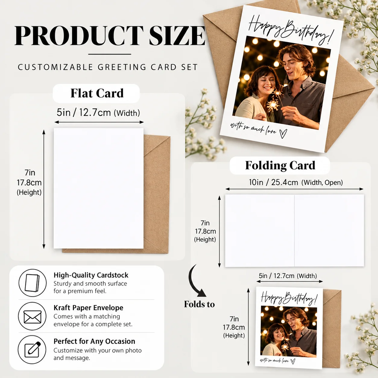 1pc Custom Personalized Photo Text Greeting Card Wedding Engraved Birthday Card Party Invitations Thank You Notes Handmade Gift