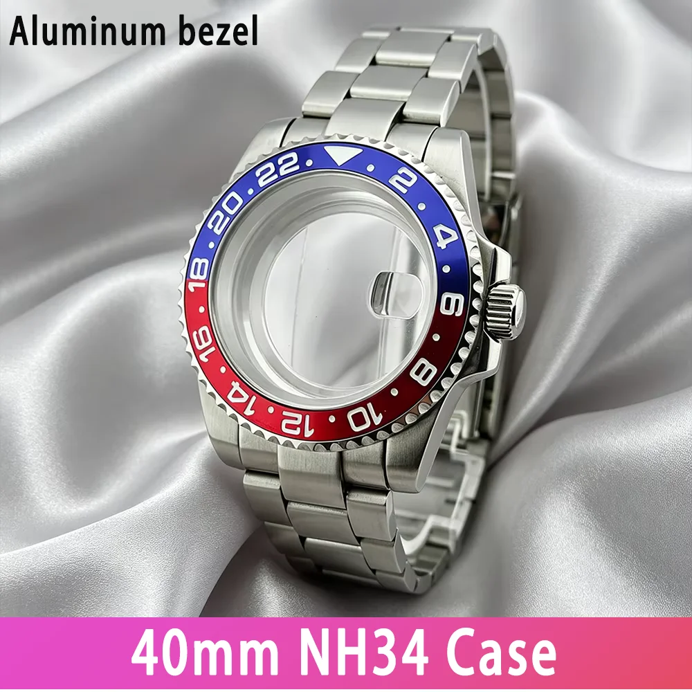 

NH34 Case 40mm GMT Watch Case Ceramic Bezel Sapphire Glass SUB Watch Case Transparent Bottom Cover Bidirectional Rotating Bezel