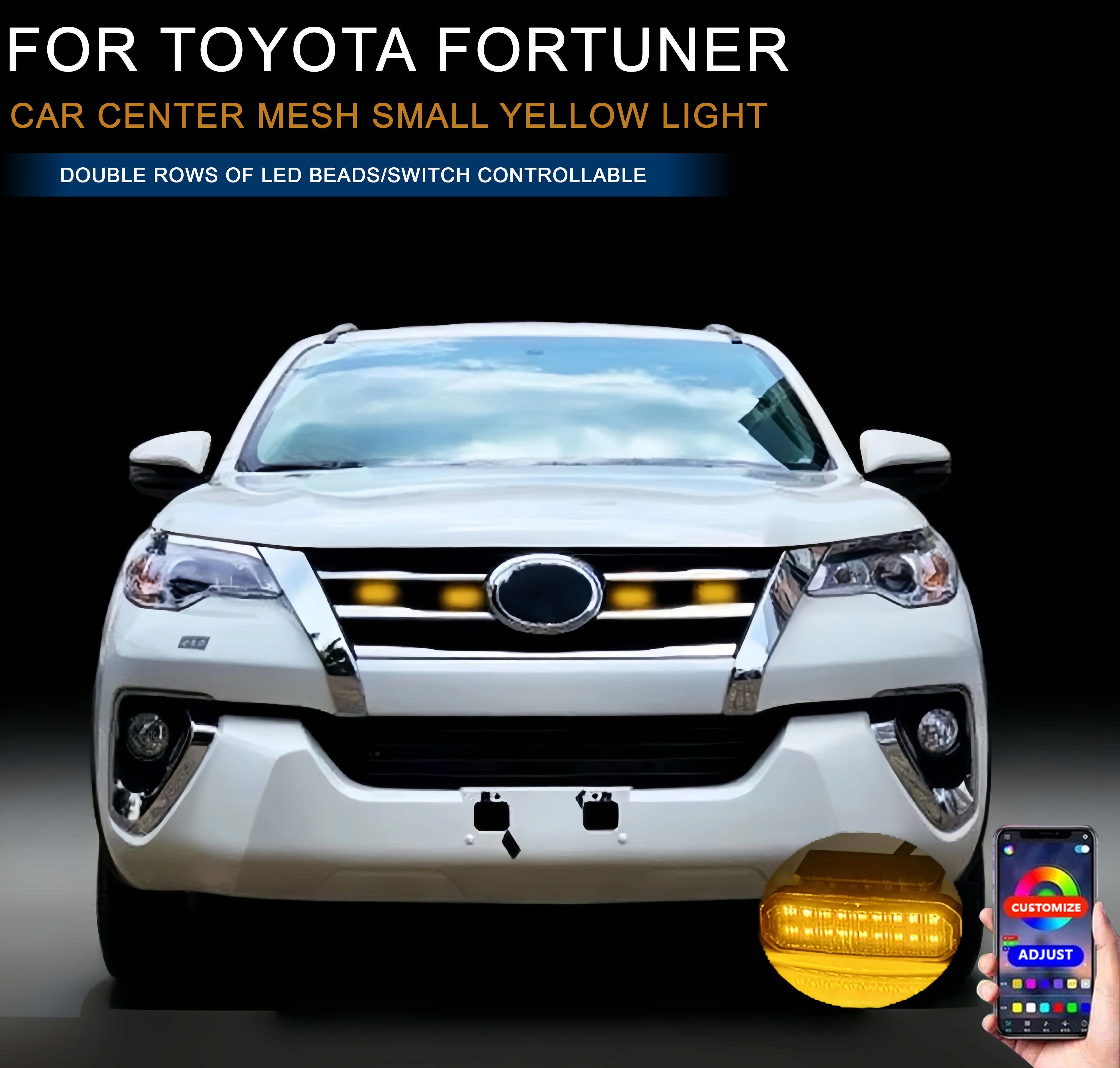 

LED Car Lights Front LED Grille Lights With Harness Eagle Eye Lamp FOR TOYOTA FORTUNER center mesh small yellow light Accessori