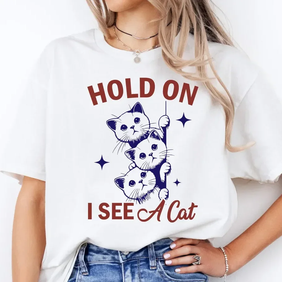 Koszulki damskie z nadrukiem kociego wzoru, kreatywne letnie t-shirty, modne, zabawne, retro, sportowe ubrania damskie