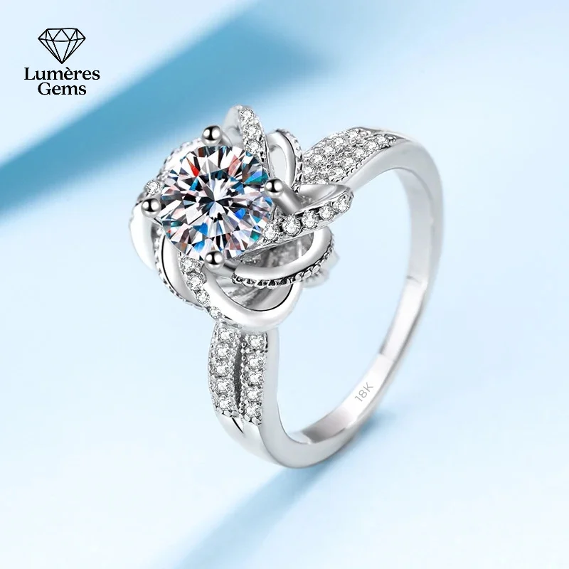 

Designer 18K White Gold Spiral Rose Band VVS1 D Color 1/2CT Moissanite Diamond Wedding Ring for Women Fine Jewelry Birthday Gift