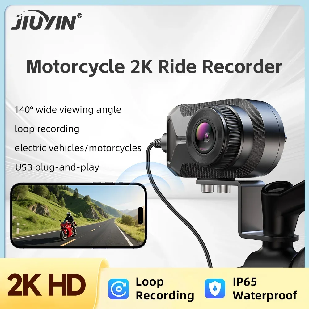 

2K HD Motorcycle Camera WiFi DVR Dash Cam IP65 Waterproof 140° Wide Angle with Loop Recording Moto Outdoor Riding Recorder