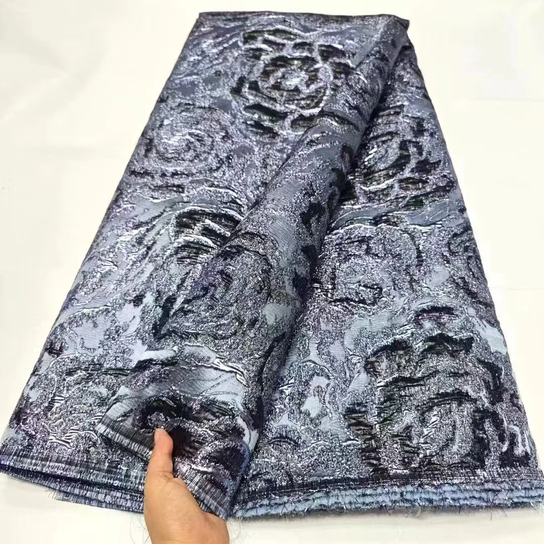  African Lace Fabric Satin 5 Yards 2024 High Quality Nigerian Brocade Jacquard Lace Fabrics For Sewing Dress Cloth  HD