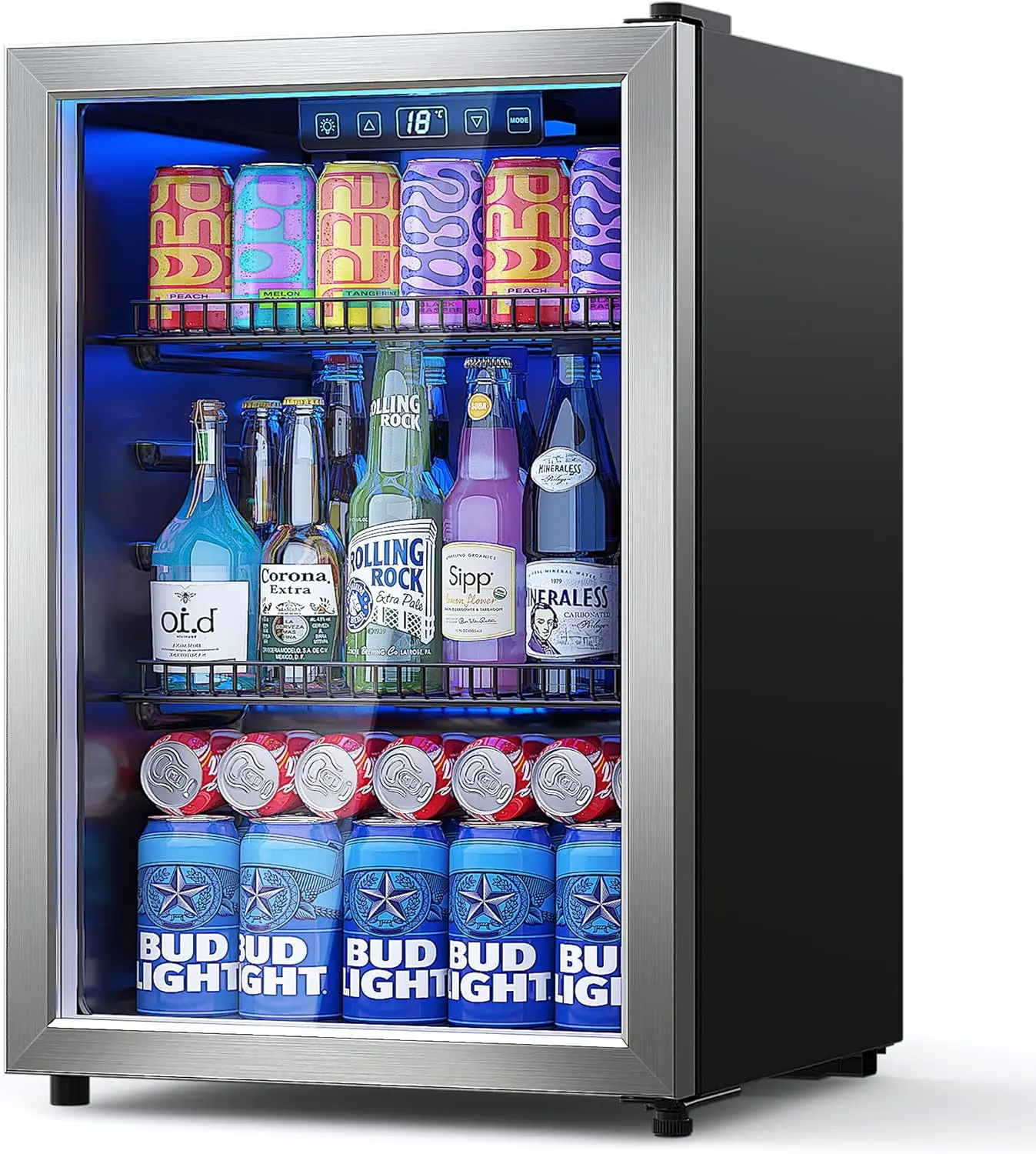 Beverage Refrigerator Cooler-Mini Fridge Freestanding Cooler with Glass Door, Adjustable Shelves & Digital Temperature Display