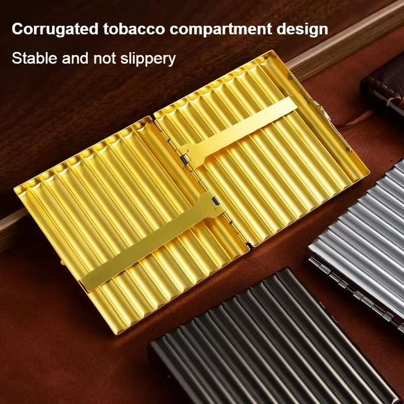

Anti Slip Corrugated Metal Cigarette Case 20 Capacity Flip Cigarette Box With Fixing Clips Portable Smoking Accessory Daily Use