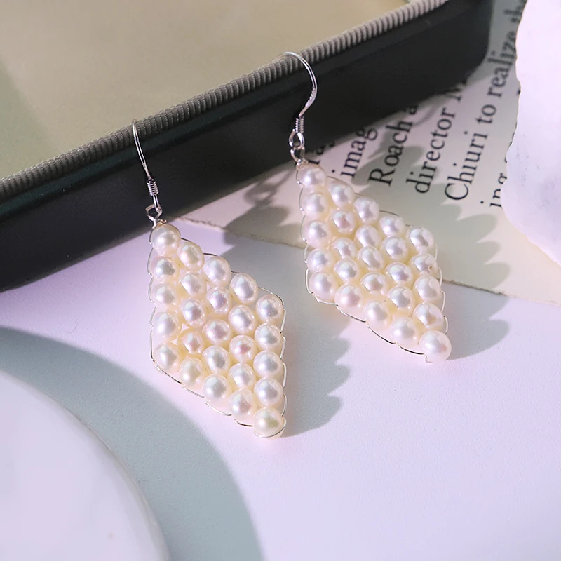 

Серьги с ромбами из натурального пресноводного жемчуга, дизайнерские серьги ручной работы, подарок, банкет, свадьба, женские украшения GE1807