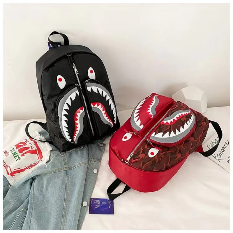 School Backpacks for Student Punk Style Anime Shark Print Travel Bags 2024 waterproof Street Trend Waterproof Shoulder Backpack