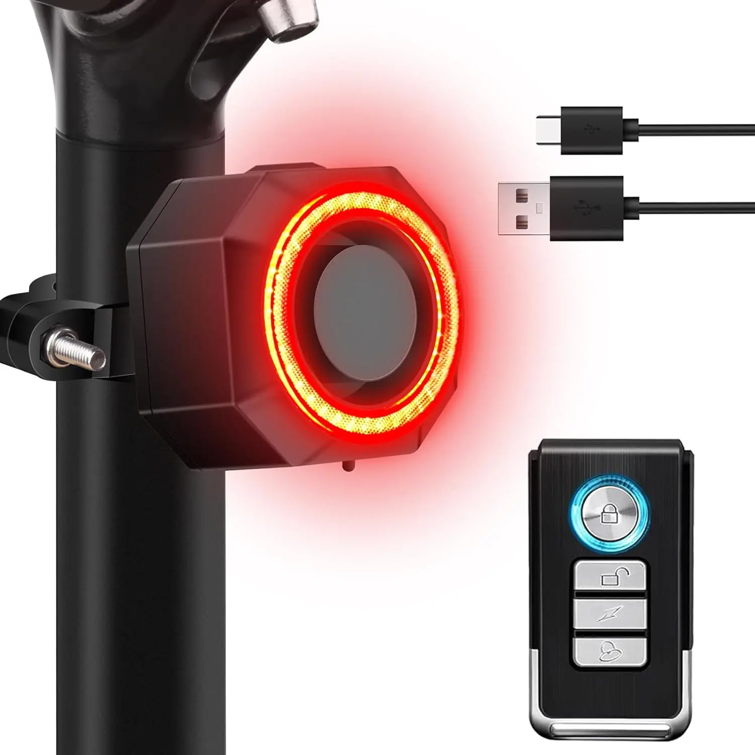 

Bicycle Tail Light Rechargeable,Bike Tail Light with Alarm and Remote,Bike Alarms for Ebikes