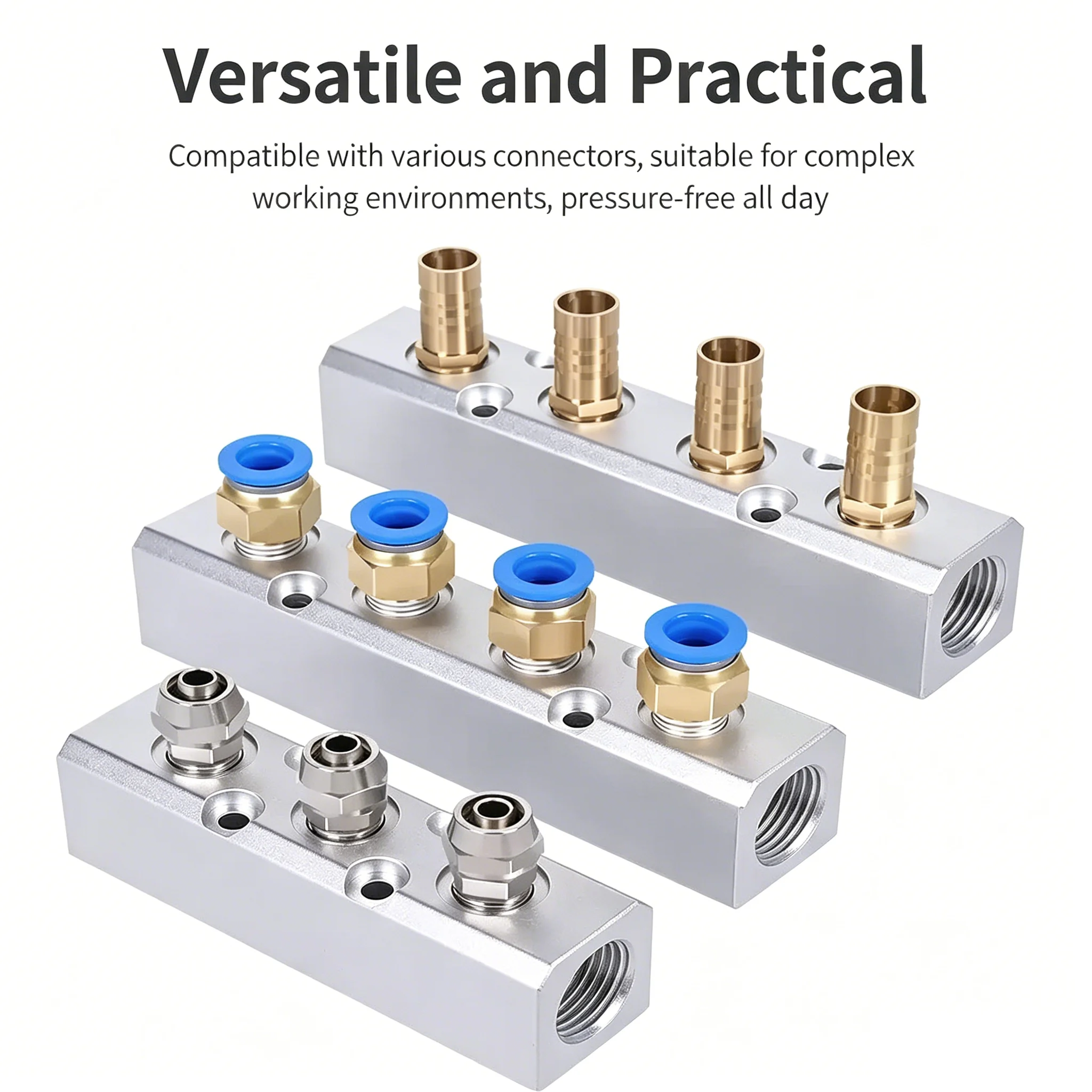 Distribution Row 2-10 Way 30x30mm Air Manifold Distributor  PT1/2 to PT1/4 Drain Diverter Oil Exhaust Distributor Air Source