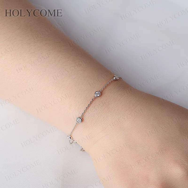 925er Sterlingsilber Armband mit runder, funkelnder Moissanit-Steinbesetzung in D-Farbe und VVS1-Qualität, stapelbar, modisch, für Damen, edler Schmuck. – Detail 8