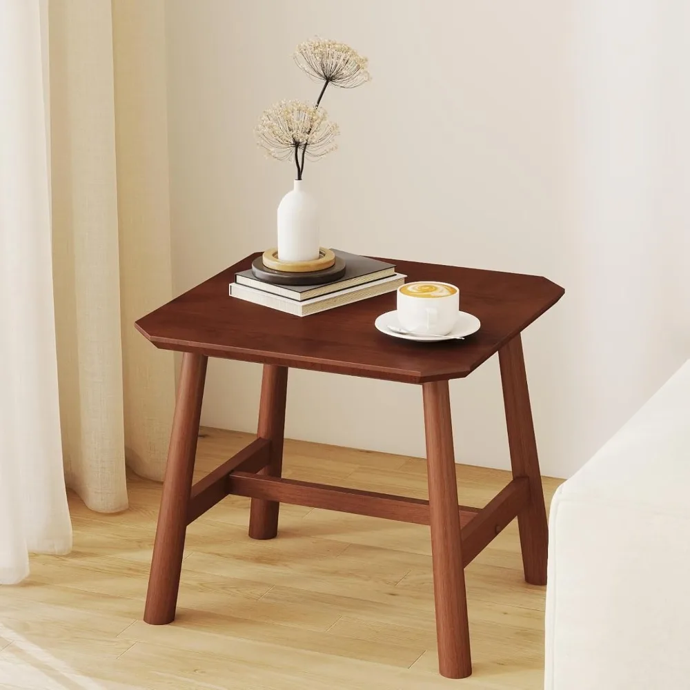 

Modern Walnut Wood Side End Table, Small Square Rustic Farmhouse Night Stand, Bedside Table Without Storage Drawer for Bedroom &